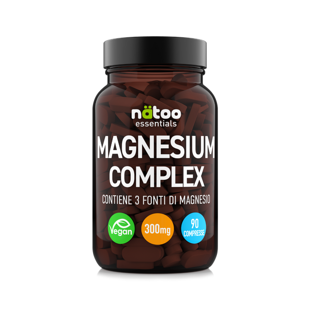 Magnesium Complex Nätoo 90 compresse, magnesio da 3 fonti 300 mg, vegan