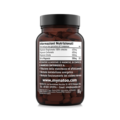 Tabella nutrizionale Magnesium Complex: bisglicinato, carbonato e citrato di magnesio, 300 mg per dose