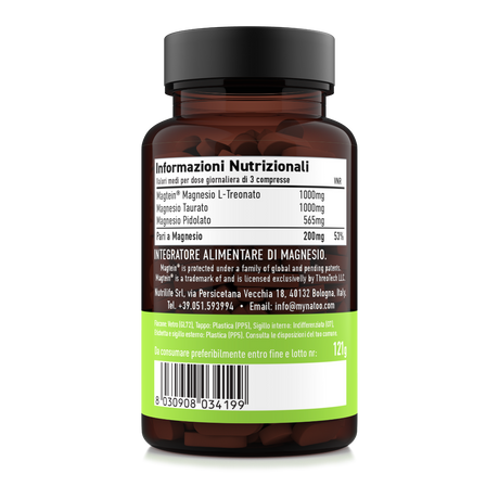 Integratore di magnesio Magtein Complex Natoo con magnesio treonato, taurato e pidolato – tabella nutrizionale
