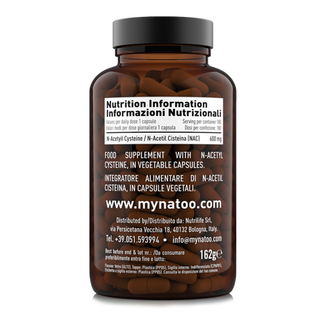 Tabella nutrizionale NAC 600 mg Natoo – Formato 180 capsule