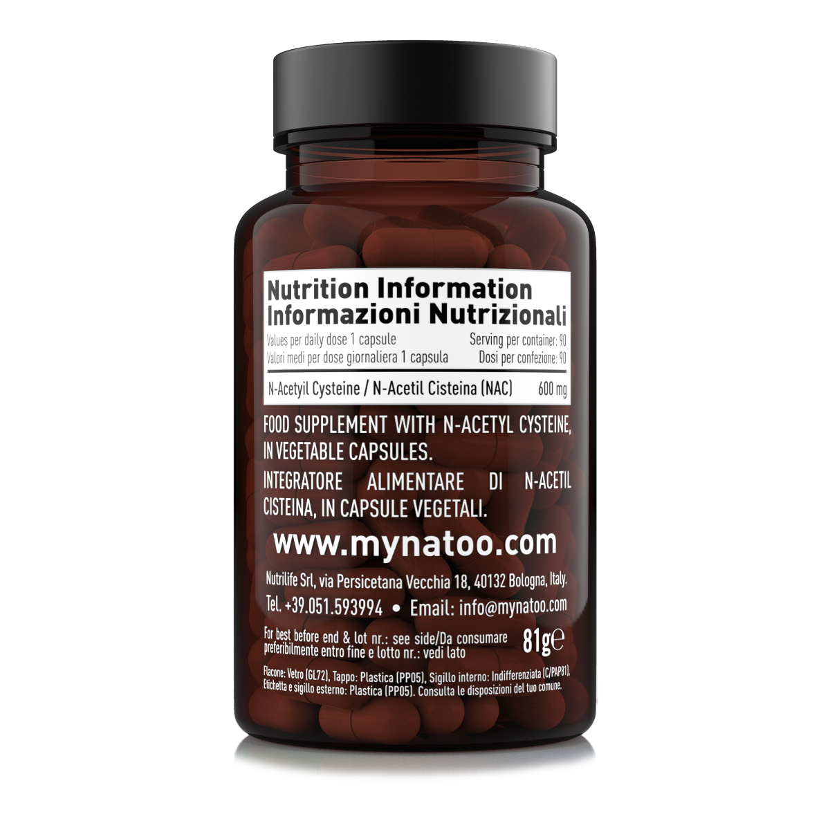 Tabella nutrizionale NAC 600 mg Natoo – Informazioni su dosaggio