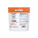 Retro busta Nätoo Betaina 200g con tabella nutrizionale: 1,5g di Betaina pura per misurino, 133 porzioni, ingrediente, modo d'uso e avvertenze