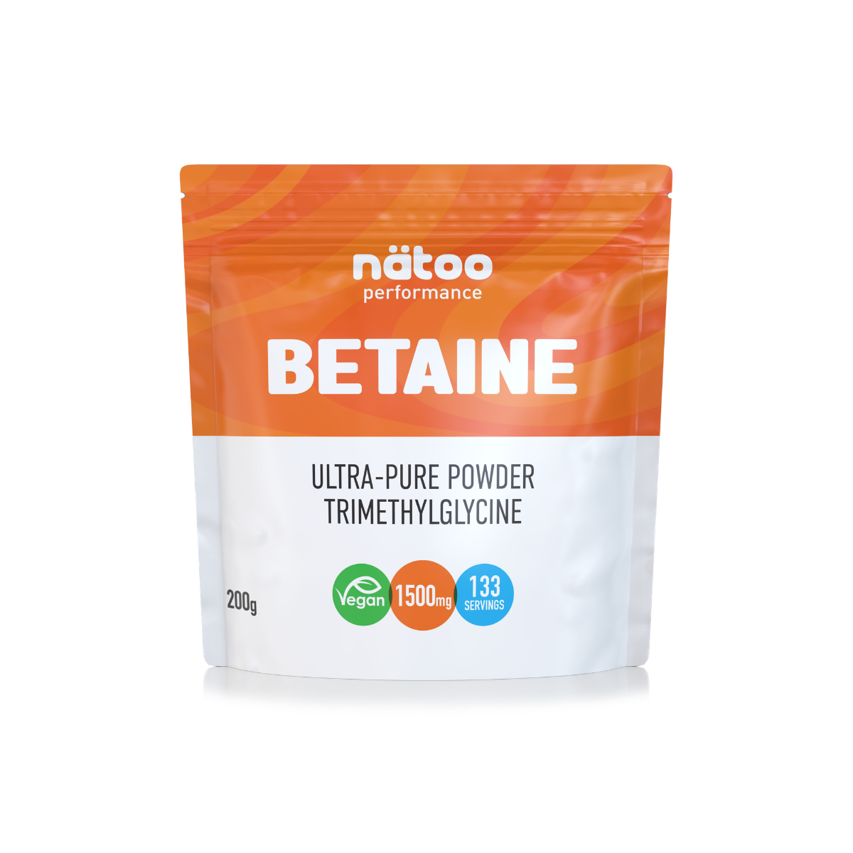 Busta Nätoo Betaine Ultra-Pure Powder Trimethylglycine – 1500mg di Betaina Trimetilglicina pura per dose, 133 porzioni, vegana Made in Italy, vista frontale