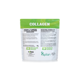 Retro della busta Nätoo Collagen da 150 g: tabella nutrizionale, 5 g di collagene idrolizzato Peptan bovino per misurino, modo d'uso e avvertenze