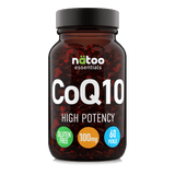 Barattolo in vetro Nätoo CoQ10 High Potency 100mg – 60 perle softgel senza glutine, vettore olio di semi di lino, vista frontale