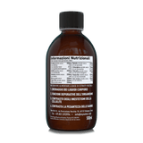 Etichetta posteriore Nätoo Drena Boost 500ml con tabella nutrizionale: 11 estratti vegetali per dose da 30ml, con tè verde, centella, tarassaco, ortosiphon, ortica e altri – claim drenaggio, depurazione, cellulite, pesantezza gambe