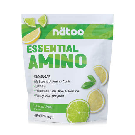 Confezione Nätoo Essential Amino gusto Lemon Lime Formato 420g (30 porzioni) – integratore di aminoacidi essenziali EAA e BCAA 2:1:1, zero zuccheri, con Glutammina, Citrullina e Taurina ed enzimi digestivi
