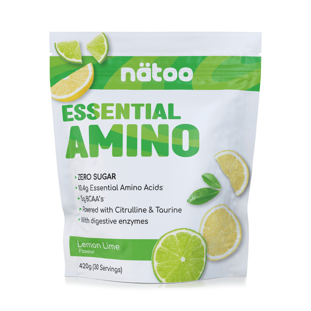 Confezione Nätoo Essential Amino gusto Lemon Lime Formato 420g (30 porzioni) – integratore di aminoacidi essenziali EAA e BCAA 2:1:1, zero zuccheri, con Glutammina, Citrullina e Taurina ed enzimi digestivi