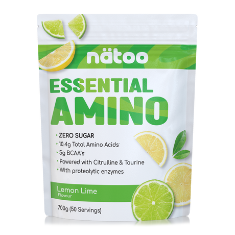 Confezione Nätoo Essential Amino gusto Lemon Lime formato 700g (50 porzioni) – integratore di aminoacidi essenziali EAA e BCAA 2:1:1, zero zuccheri, con Glutammina, Citrullina e Taurina ed enzimi digestivi