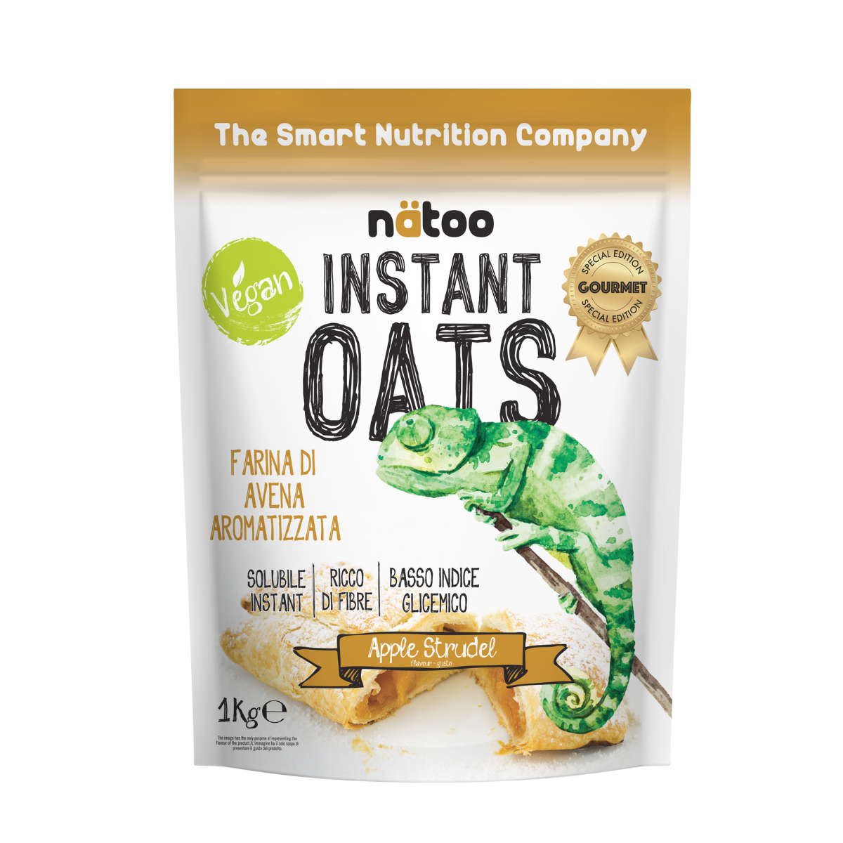 Confezione Nätoo Instant Oats farina d'avena istantanea gusto Apple Strudel 1kg – farina d'avena gourmet ricca di fibre e beta-glucani, basso indice glicemico, vegan