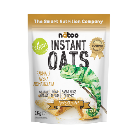 Confezione Nätoo Instant Oats farina d'avena istantanea gusto Apple Strudel 1kg – farina d'avena gourmet ricca di fibre e beta-glucani, basso indice glicemico, vegan