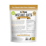 Etichetta posteriore Nätoo Instant Oats gusto Apple Strudel 1kg con tabella nutrizionale (372kcal, 12g proteine, 9,7g fibre per 100g), ingredienti e modalità d'uso