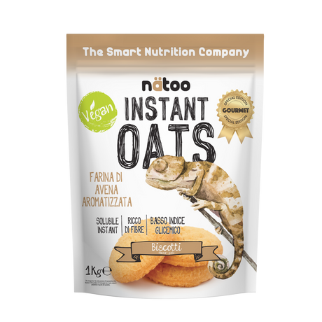 Confezione Nätoo Instant Oats farina d'avena istantanea gusto Biscotti 1kg – farina d'avena gourmet ricca di fibre e beta-glucani, basso indice glicemico, vegan