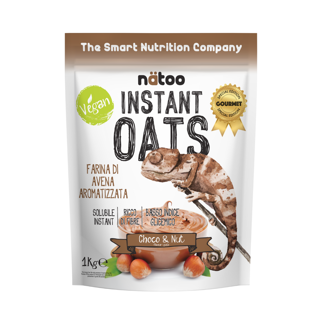 Confezione Nätoo Instant Oats farina d'avena istantanea gusto Choco&Nut 1kg – farina d'avena gourmet ricca di fibre e beta-glucani, basso indice glicemico, vegan