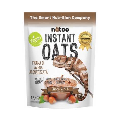 Confezione Nätoo Instant Oats farina d'avena istantanea gusto Choco&Nut 1kg – farina d'avena gourmet ricca di fibre e beta-glucani, basso indice glicemico, vegan