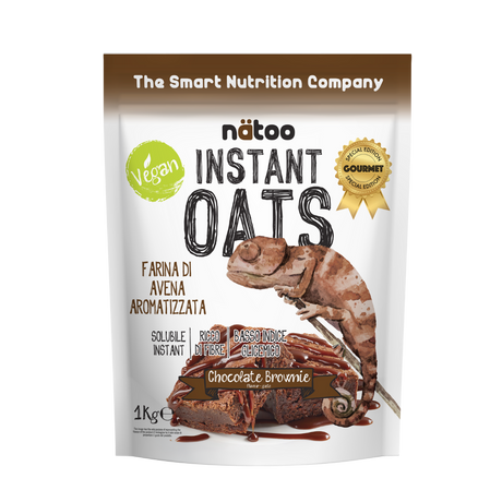 Confezione Nätoo Instant Oats farina d'avena istantanea gusto Chocolate Brownie 1kg – farina d'avena gourmet ricca di fibre e beta-glucani, basso indice glicemico, vegan
