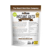 Etichetta posteriore Nätoo Instant Oats gusto Chocolate Brownie 1kg con tabella nutrizionale (372kcal, 12g proteine, 9,7g fibre per 100g), ingredienti e modalità d'uso
