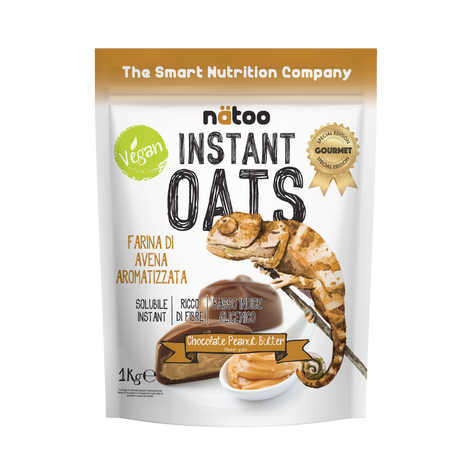 Confezione Nätoo Instant Oats farina d'avena istantanea gusto Chocolate Peanut 1kg – farina d'avena gourmet ricca di fibre e beta-glucani, basso indice glicemico, vegan