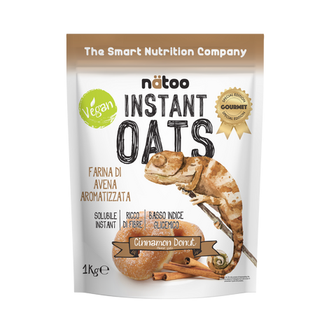 Confezione Nätoo Instant Oats farina d'avena istantanea gusto Cinnamon Donut
 1kg – farina d'avena gourmet ricca di fibre e beta-glucani, basso indice glicemico, vegan