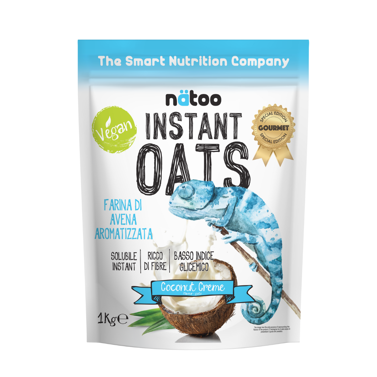 Confezione Nätoo Instant Oats farina d'avena istantanea gusto Coconut Creme 1kg – farina d'avena gourmet ricca di fibre e beta-glucani, basso indice glicemico, vegan