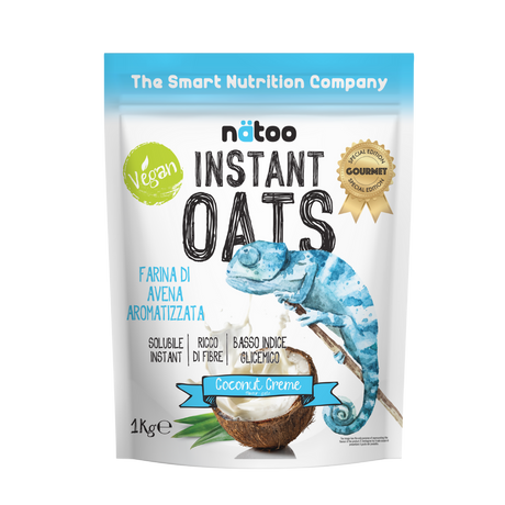 Confezione Nätoo Instant Oats farina d'avena istantanea gusto Coconut Creme 1kg – farina d'avena gourmet ricca di fibre e beta-glucani, basso indice glicemico, vegan