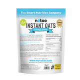 Etichetta posteriore Nätoo Instant Oats gusto Coconut Creme 1kg con tabella nutrizionale (372kcal, 12g proteine, 9,7g fibre per 100g), ingredienti e modalità d'uso