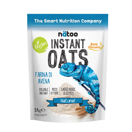Confezione Nätoo Instant Oats farina d'avena istantanea gusto Neutro 1kg – farina d'avena gourmet ricca di fibre e beta-glucani, basso indice glicemico, vegan