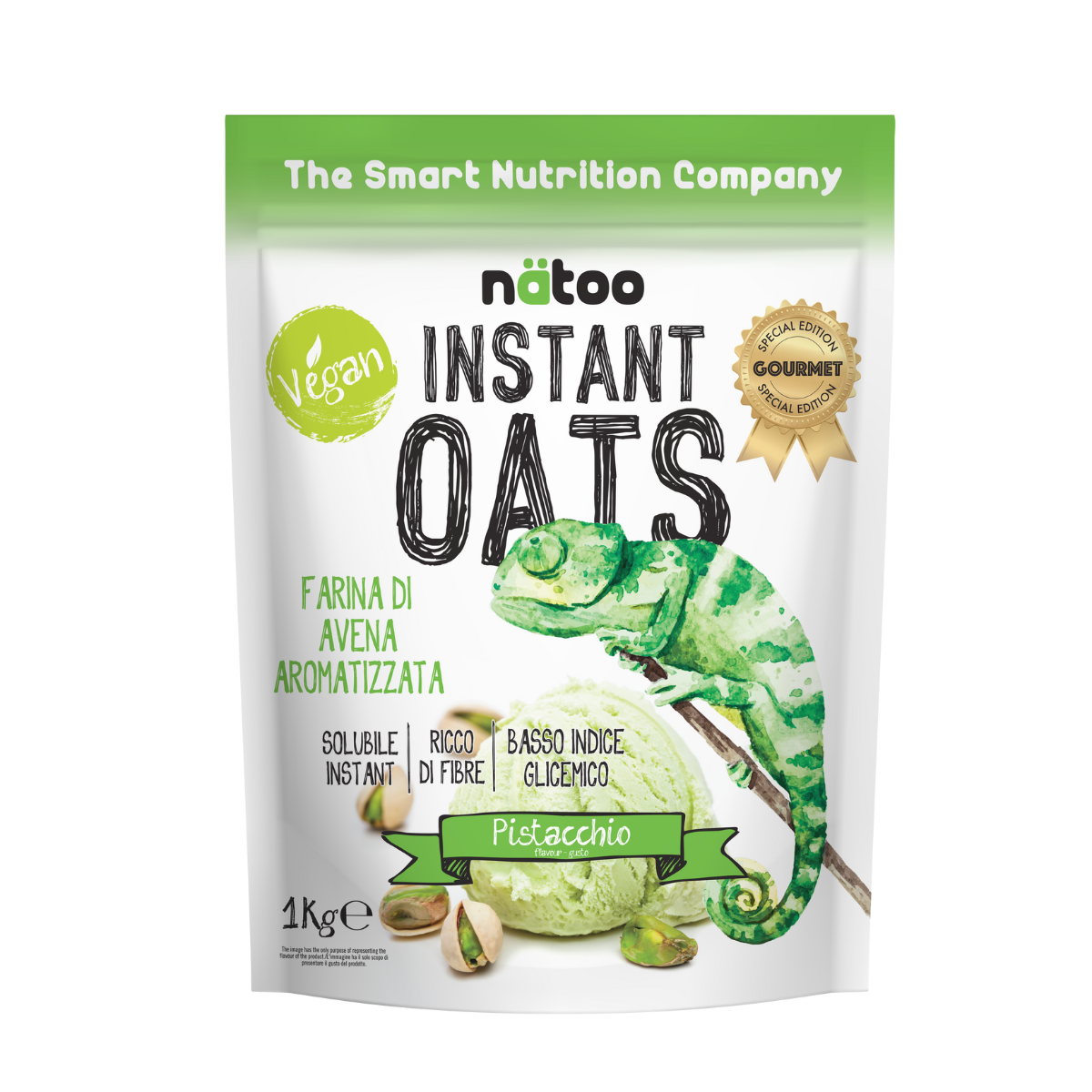 Confezione Nätoo Instant Oats farina d'avena istantanea gusto Pistacchio 1kg – farina d'avena gourmet ricca di fibre e beta-glucani, basso indice glicemico, vegan