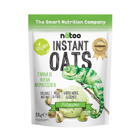 Confezione Nätoo Instant Oats farina d'avena istantanea gusto Pistacchio 1kg – farina d'avena gourmet ricca di fibre e beta-glucani, basso indice glicemico, vegan