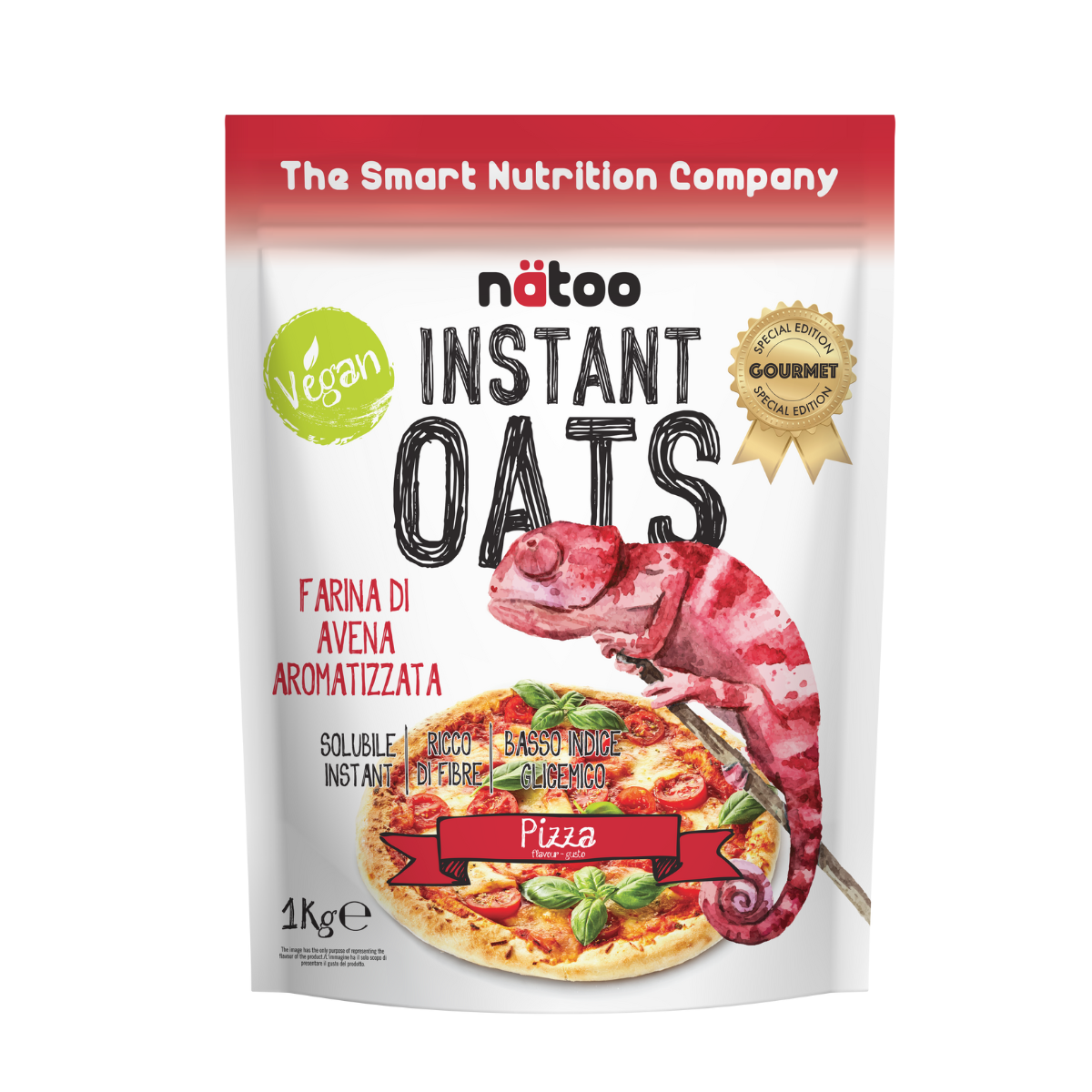 Confezione Nätoo Instant Oats farina d'avena istantanea gusto Pizza 1kg – farina d'avena gourmet ricca di fibre e beta-glucani, basso indice glicemico, vegan