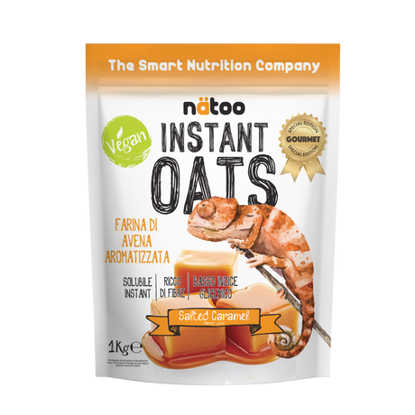 Confezione Nätoo Instant Oats farina d'avena istantanea gusto Salted Caramel 1kg – farina d'avena gourmet ricca di fibre e beta-glucani, basso indice glicemico, vegan