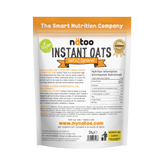 Etichetta posteriore Nätoo Instant Oats gusto Salted Caramel 1kg con tabella nutrizionale (372kcal, 12g proteine, 9,7g fibre per 100g), ingredienti e modalità d'uso