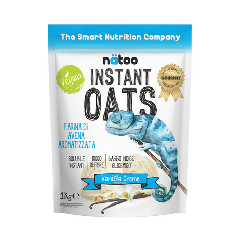 Confezione Nätoo Instant Oats farina d'avena istantanea gusto Vanilla Creme 1kg – farina d'avena gourmet ricca di fibre e beta-glucani, basso indice glicemico, vegan