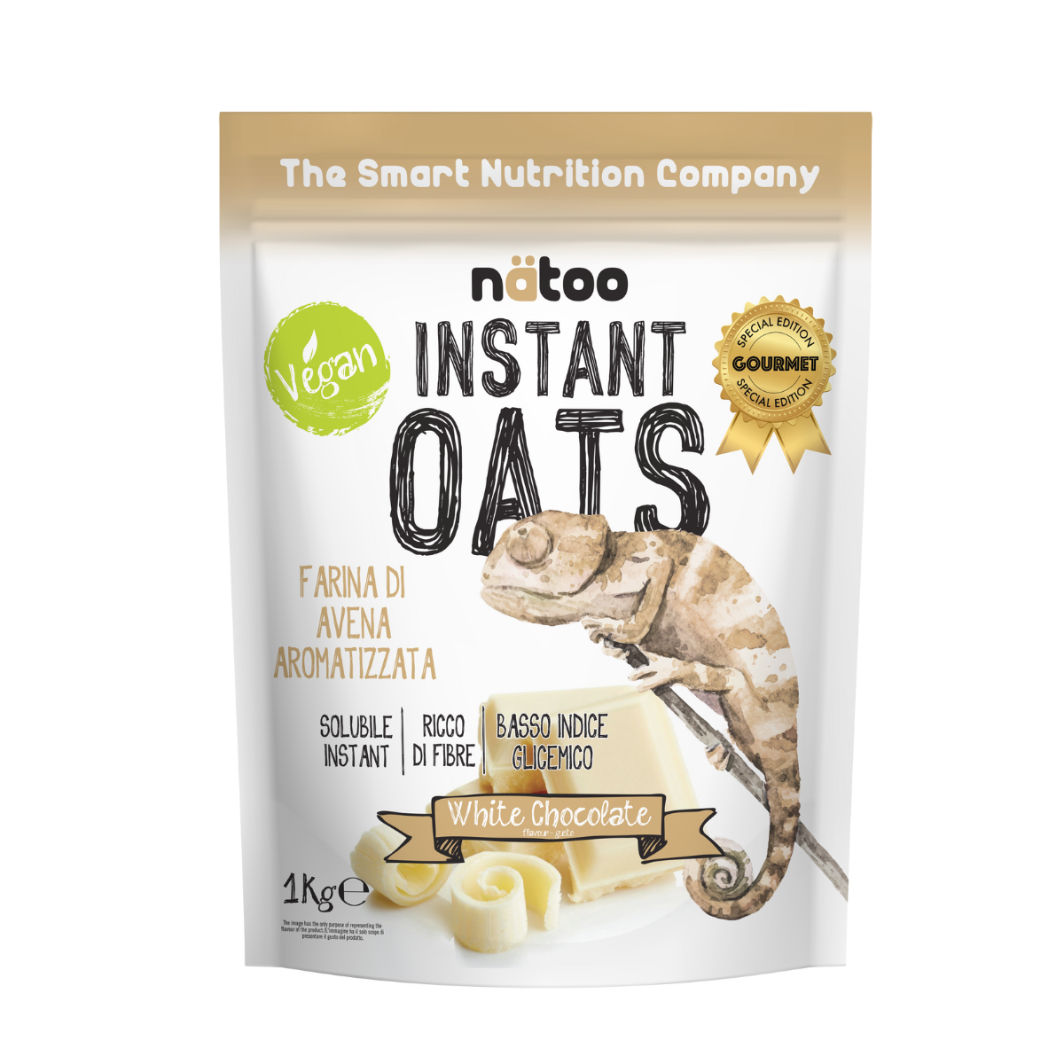 Confezione Nätoo Instant Oats farina d'avena istantanea gusto White Chocolate 1kg – farina d'avena gourmet ricca di fibre e beta-glucani, basso indice glicemico, vegan