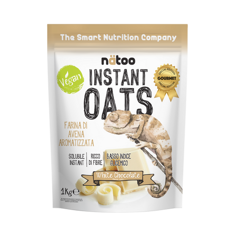 Confezione Nätoo Instant Oats farina d'avena istantanea gusto White Chocolate 1kg – farina d'avena gourmet ricca di fibre e beta-glucani, basso indice glicemico, vegan