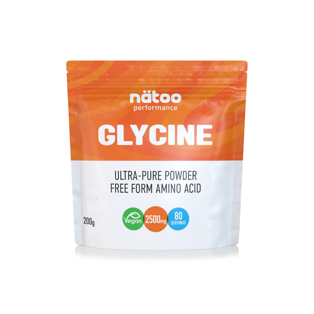 Busta Nätoo Glycine Ultra-Pure Powder Free Form – 2500mg di Glicina pura per dose, 80 porzioni, vegana Made in Italy, vista frontale