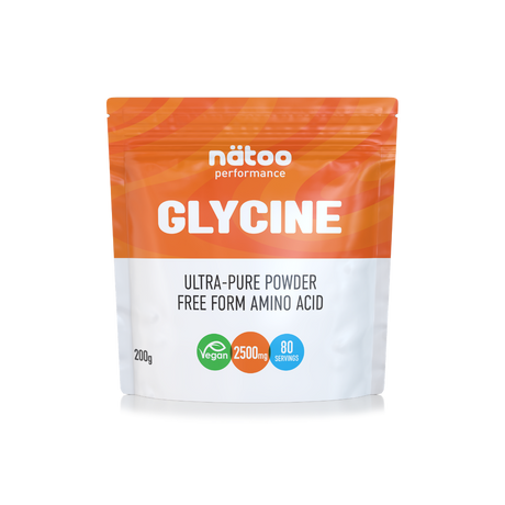 Busta Nätoo Glycine Ultra-Pure Powder Free Form – 2500mg di Glicina pura per dose, 80 porzioni, vegana Made in Italy, vista frontale