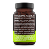 Etichetta laterale destra Nätoo Glutatione Complex con ingredienti, modo d'uso e capsule DRcaps® acido-resistenti per ottimale assimilazione