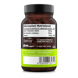 Etichetta laterale sinistra Nätoo Glutatione Complex con tabella nutrizionale: Setria® Glutatione ridotto, NAC e Vitamina C 200% VNR, marchi Kyowa e DRcaps®