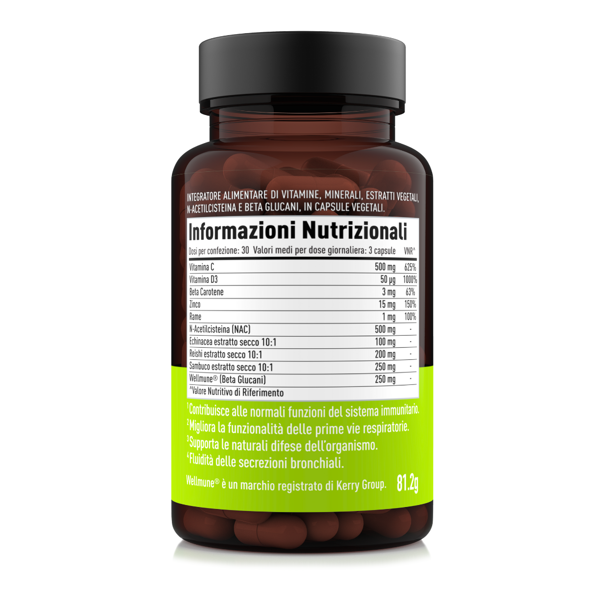 Etichetta Nätoo Immune Boost con tabella nutrizionale e benefici principali