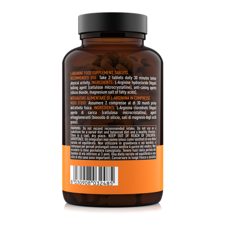 Etichetta laterale destra Nätoo Arginina 180 compresse con ingredienti, modo d'uso e avvertenze