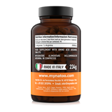 Etichetta laterale sinistra Nätoo Arginina 180 compresse con tabella nutrizionale: 2000mg di L-Arginina per dose giornaliera di 2 compresse