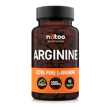 Barattolo in vetro Nätoo Arginine Ultra Pure L-Arginina 2000mg – 90 compresse vegane Made in Italy, vista frontale