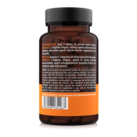 Etichetta laterale destra Nätoo Arginina 90 compresse con ingredienti, modo d'uso e avvertenze