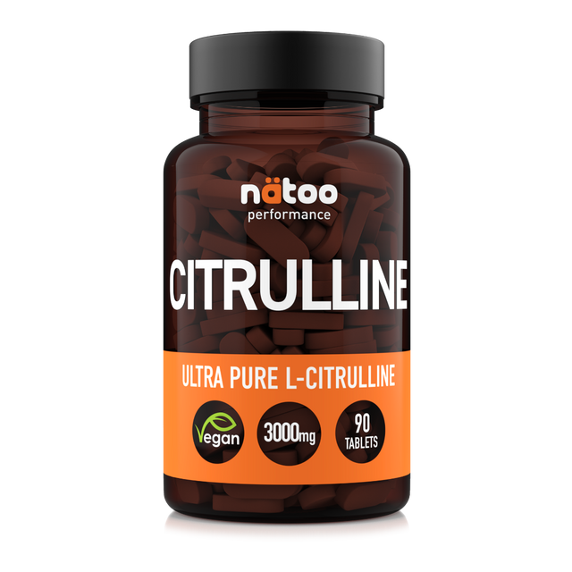 Barattolo in vetro Nätoo Citrulline Ultra Pure L-Citrullina 3000mg – 90 compresse vegane Made in Italy, vista frontale