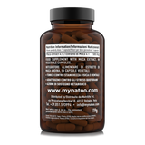 Etichetta posteriore 180 capsule Natoo Maca Essentials con tabella nutrizionale e benefici tonico-adattogeni della Maca