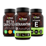 Bundle Nätoo Skin Summer Pack – tre barattoli di Beta Carotene, Astaxantina AstaPure® e Vitamina E 400UI, integratori antiossidanti per la protezione cutanea estiva