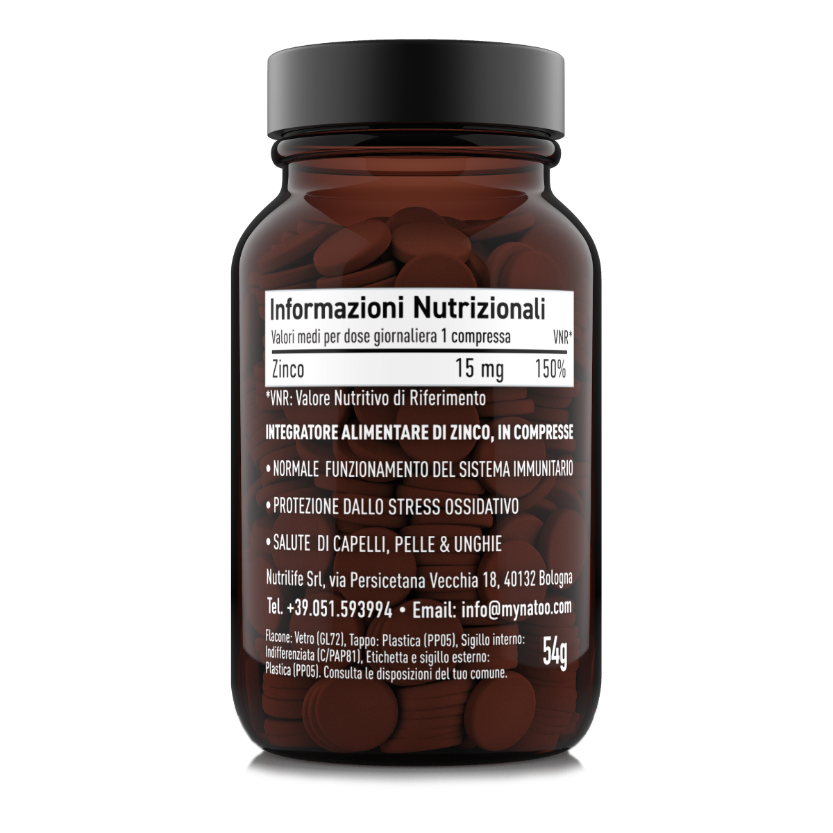Tabella nutrizionale e benefici di Nätoo Zinc Essentials integratore di zinco citrato ad alta biodisponibilità