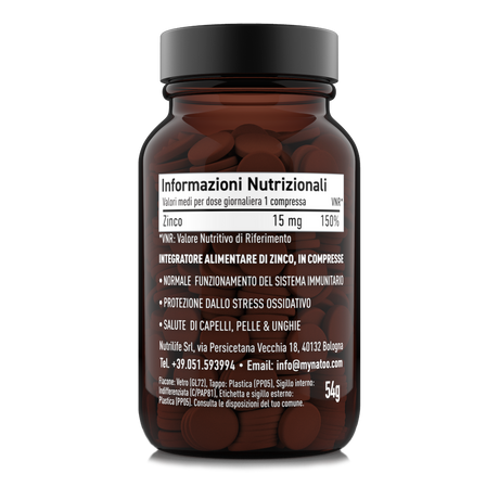 Tabella nutrizionale e benefici di Nätoo Zinc Essentials integratore di zinco citrato ad alta biodisponibilità