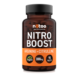 Nitro Boost Nätoo, arginina e citrullina in 90 compresse vegane, barattolo fronte